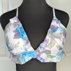 Becca Floral Ruffle Swim Top Separate Size L